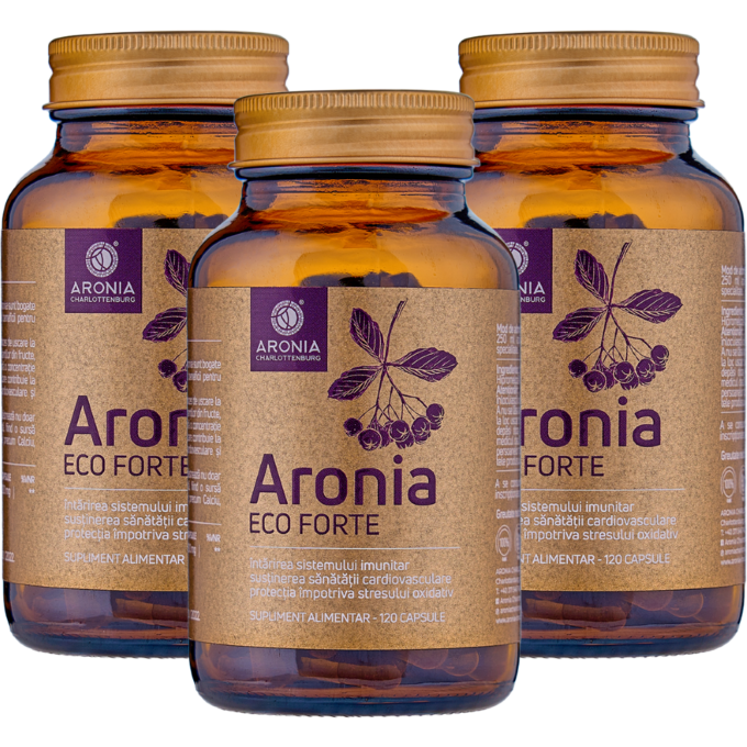 PROMO: 3 Flacoane Aronia Forte 120 Capsule ECO