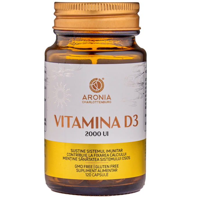 Acasa 26 Vitamina D3 la 2000 UI — 120 capsule pentru susținerea oaselor, mușchilor și sistemului imunitar, asigurând consumul timp de 4 luni
