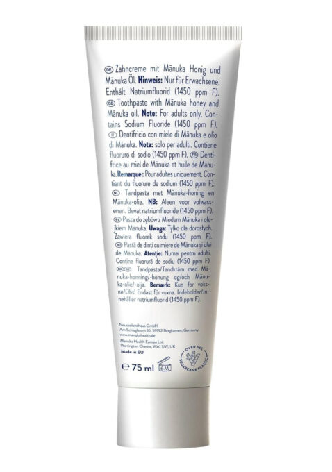Pasta de dinti cu fluor, cu miere de Manuka MGO 250+ si cu ulei de Manuka (75ml) - pentru adulti 3 Pasta de dinti cu fluor, cu miere de Manuka MGO 250+ si cu ulei de Manuka (75ml) - pentru adulti - imagine 3