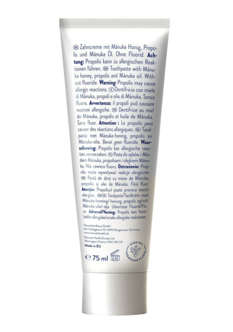 Pasta de dinti fara fluor, cu miere de Manuka MGO 400+, Propolis, ulei de Manuka (75ml) - pentru copii si adulti 3 Pasta de dinti fara fluor, cu miere de Manuka MGO 400+, Propolis, ulei de Manuka (75ml) - pentru copii si adulti - imagine 3