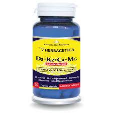 Complex natural vitamina D3 + K2 + Calciu + Magneziu, 30 capsule vegetale - HERBAGETICA