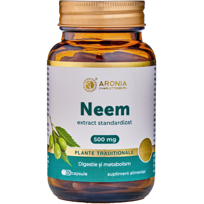 Acasa 18 Neem 500 mg — 60 capsule cu extract concentrat din fructe de Neem pentru susținerea digestiei, imunității și sănătății pielii | Plante Tradiționale