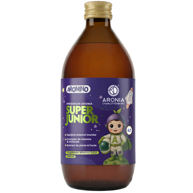 ARONINO Premium Aronia Super Junior 500ml — formulă avansată pentru creșterea și dezvoltarea sănătoasă a juniorilor