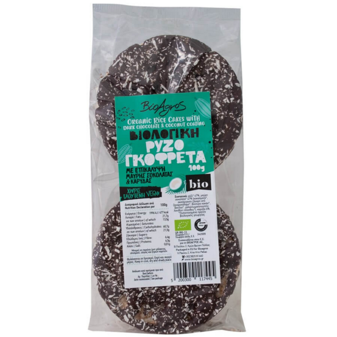 Crackers orez in ciocolata neagra si cocos, fara gluten, 100g ECO