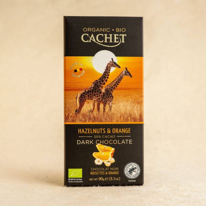 CACHET Ciocolata Neagra cu Alune  Portocale 90g ECO