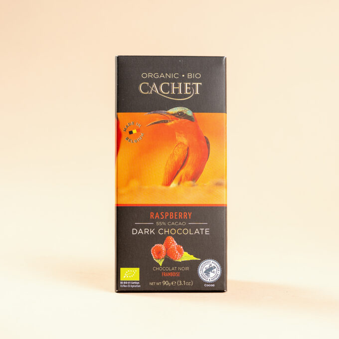 Ciocolata neagra organica cu zmeura 57% cacao, Cachet, 90g
