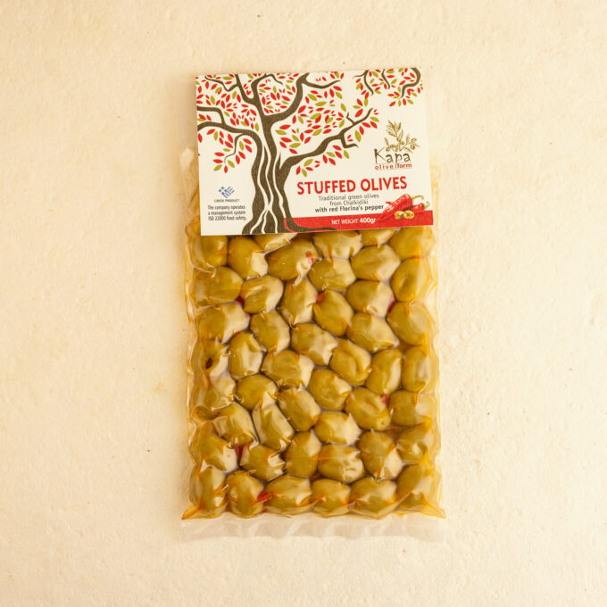 Masline verzi ardei kapia - 400g 1 Masline verzi ardei kapia - 400g