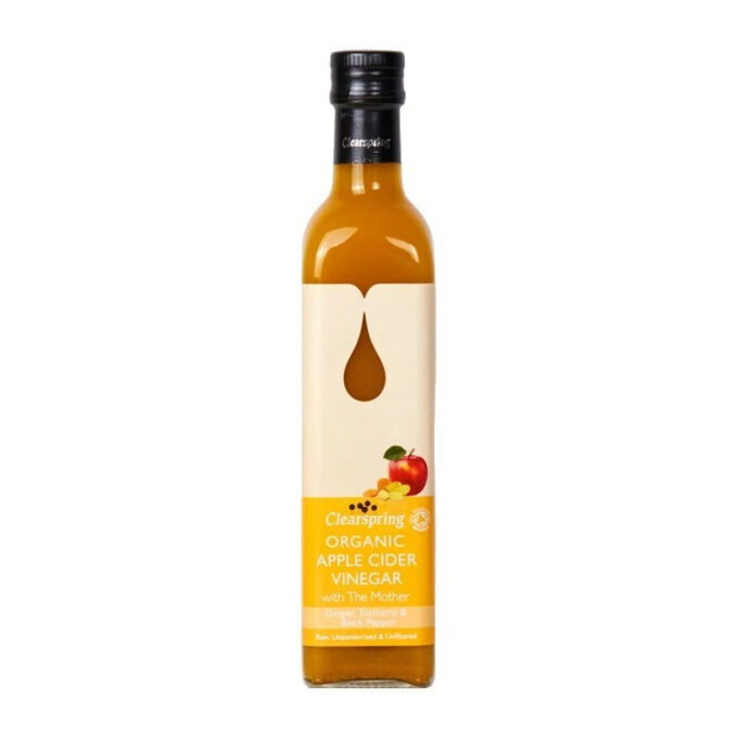 Otet tulbure din cidru de mere cu ghimbir, turmeric si piper negru Eco 500ml Clearspring