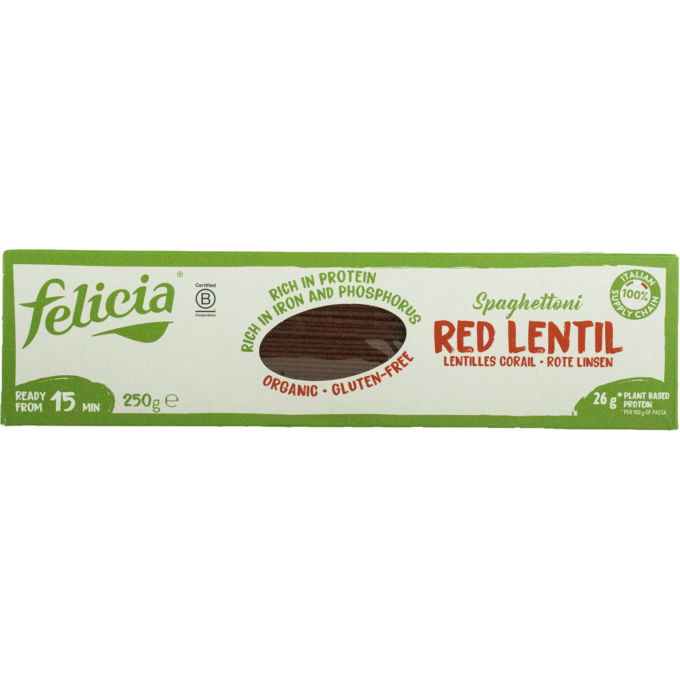 Spaghetti fara gluten din linte rosie ECO 250 g - Felicia